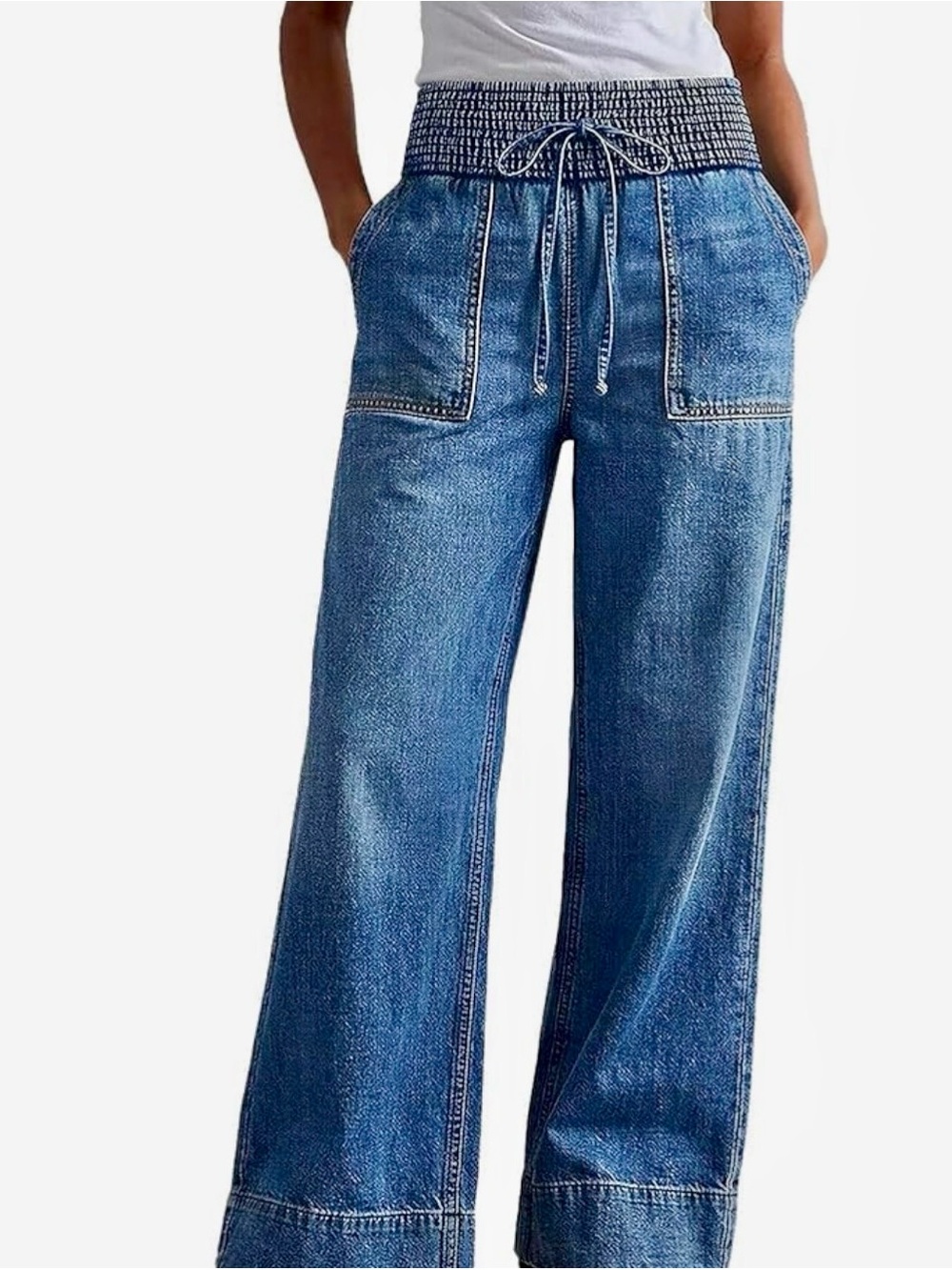 Flamingals Smocked Waist Wide-Leg Women’s Jeans - Blue NWT Size S